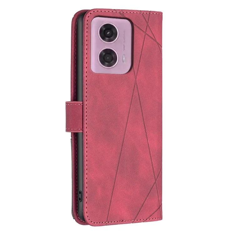 BINFEN COLOR BF05 For Motorola Moto G24 4G / G04 4G Leather Wallet Case Imprinted Geometric Line