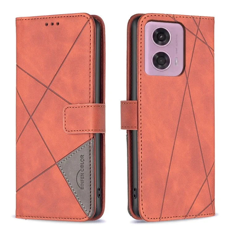 BINFEN COLOR BF05 For Motorola Moto G24 4G / G04 4G Leather Wallet Case Imprinted Geometric Line