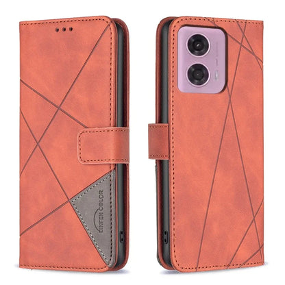 BINFEN COLOR BF05 For Motorola Moto G24 4G / G04 4G Leather Wallet Case Imprinted Geometric Line