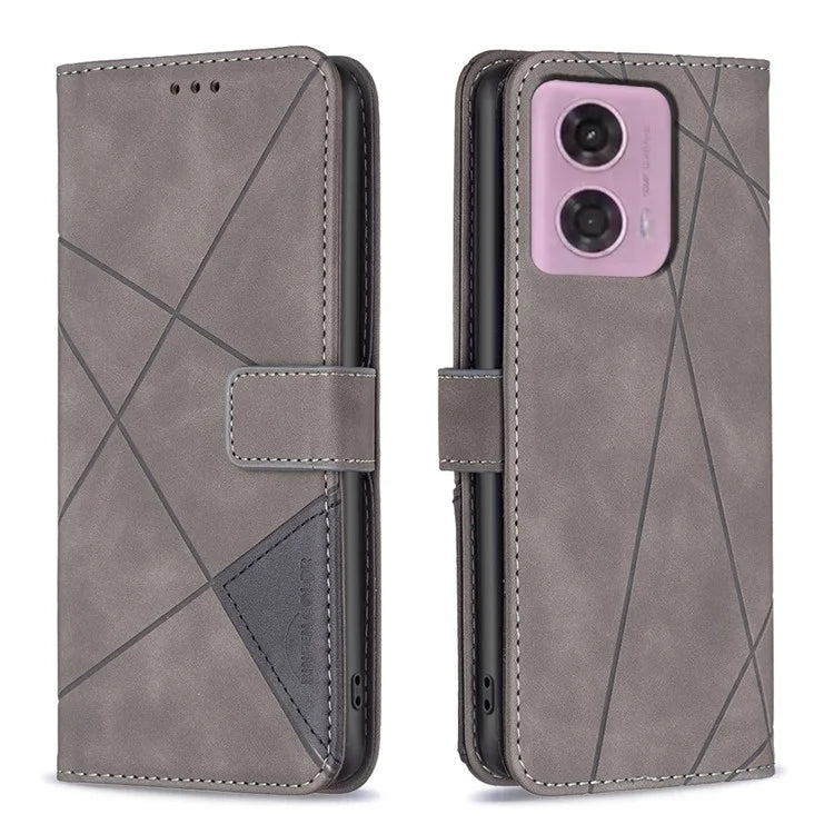 BINFEN COLOR BF05 For Motorola Moto G24 4G / G04 4G Leather Wallet Case Imprinted Geometric Line