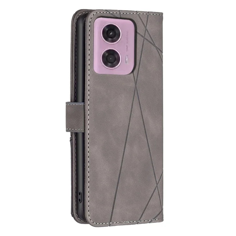 BINFEN COLOR BF05 For Motorola Moto G24 4G / G04 4G Leather Wallet Case Imprinted Geometric Line