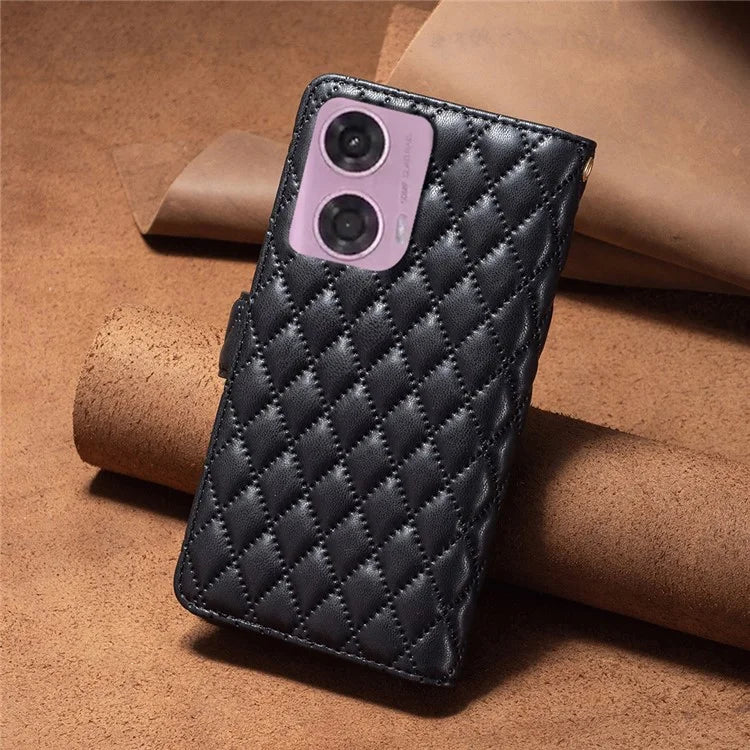BINFEN COLOR BF Style-15 For Motorola Moto G24 4G / G04 4G PU Leather Phone Case Magnetic Closure Zipper Pocket