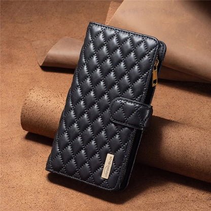 BINFEN COLOR BF Style-15 For Motorola Moto G24 4G / G04 4G PU Leather Phone Case Magnetic Closure Zipper Pocket