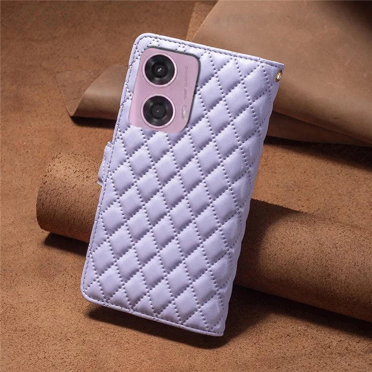 BINFEN COLOR BF Style-15 For Motorola Moto G24 4G / G04 4G PU Leather Phone Case Magnetic Closure Zipper Pocket