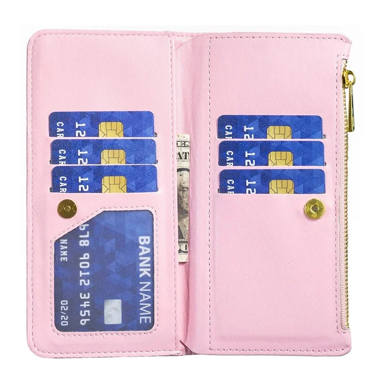 BINFEN COLOR BF Style-15 For Motorola Moto G24 4G / G04 4G PU Leather Phone Case Magnetic Closure Zipper Pocket