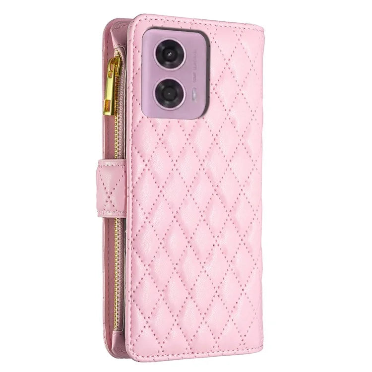 BINFEN COLOR BF Style-15 For Motorola Moto G24 4G / G04 4G PU Leather Phone Case Magnetic Closure Zipper Pocket