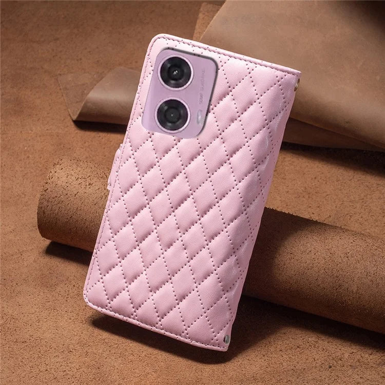 BINFEN COLOR BF Style-15 For Motorola Moto G24 4G / G04 4G PU Leather Phone Case Magnetic Closure Zipper Pocket