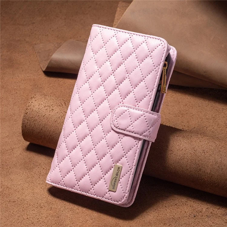 BINFEN COLOR BF Style-15 For Motorola Moto G24 4G / G04 4G PU Leather Phone Case Magnetic Closure Zipper Pocket