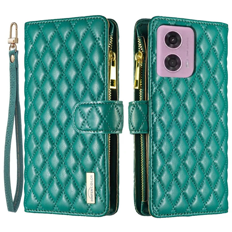 BINFEN COLOR BF Style-15 For Motorola Moto G24 4G / G04 4G PU Leather Phone Case Magnetic Closure Zipper Pocket
