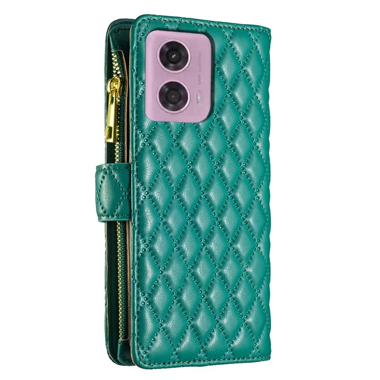 BINFEN COLOR BF Style-15 For Motorola Moto G24 4G / G04 4G PU Leather Phone Case Magnetic Closure Zipper Pocket