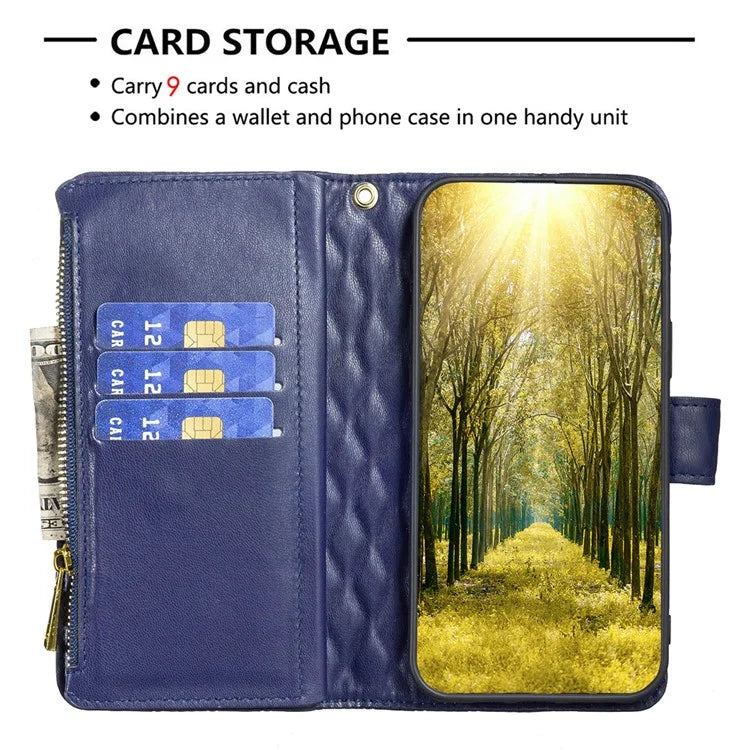BINFEN COLOR BF Style-15 For Motorola Moto G24 4G / G04 4G PU Leather Phone Case Magnetic Closure Zipper Pocket
