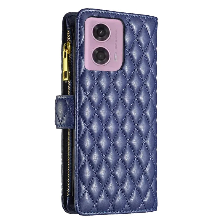 BINFEN COLOR BF Style-15 For Motorola Moto G24 4G / G04 4G PU Leather Phone Case Magnetic Closure Zipper Pocket