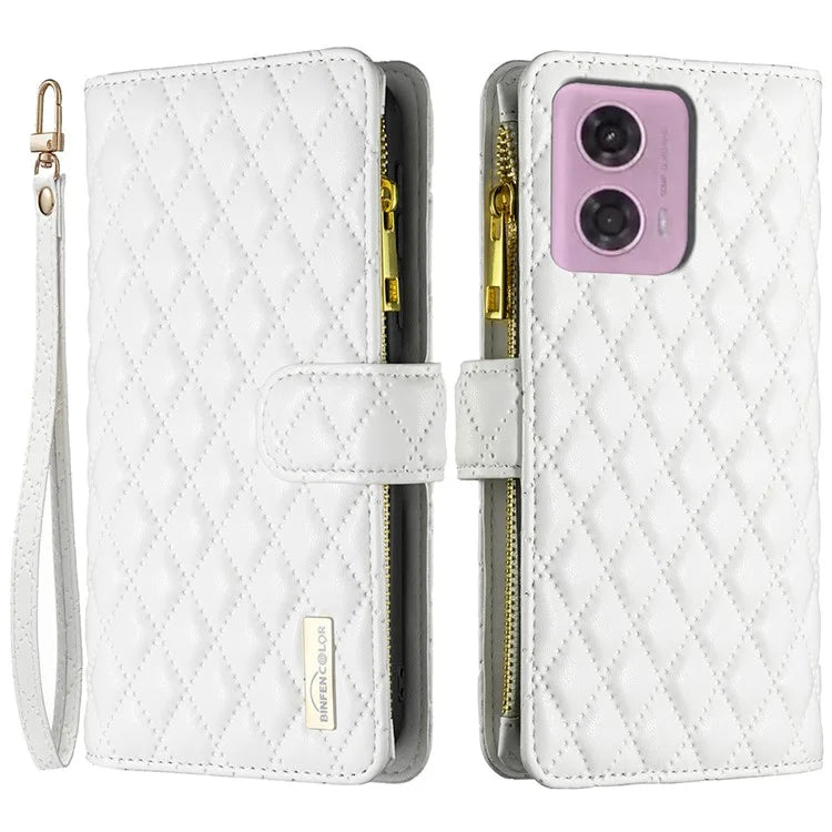 BINFEN COLOR BF Style-15 For Motorola Moto G24 4G / G04 4G PU Leather Phone Case Magnetic Closure Zipper Pocket