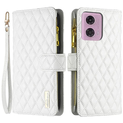 BINFEN COLOR BF Style-15 For Motorola Moto G24 4G / G04 4G PU Leather Phone Case Magnetic Closure Zipper Pocket