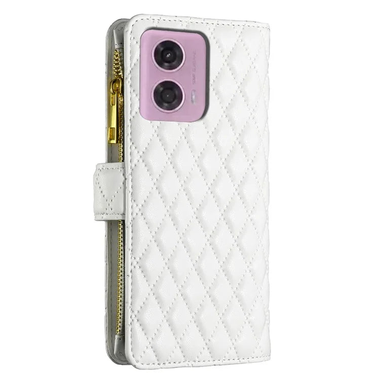 BINFEN COLOR BF Style-15 For Motorola Moto G24 4G / G04 4G PU Leather Phone Case Magnetic Closure Zipper Pocket