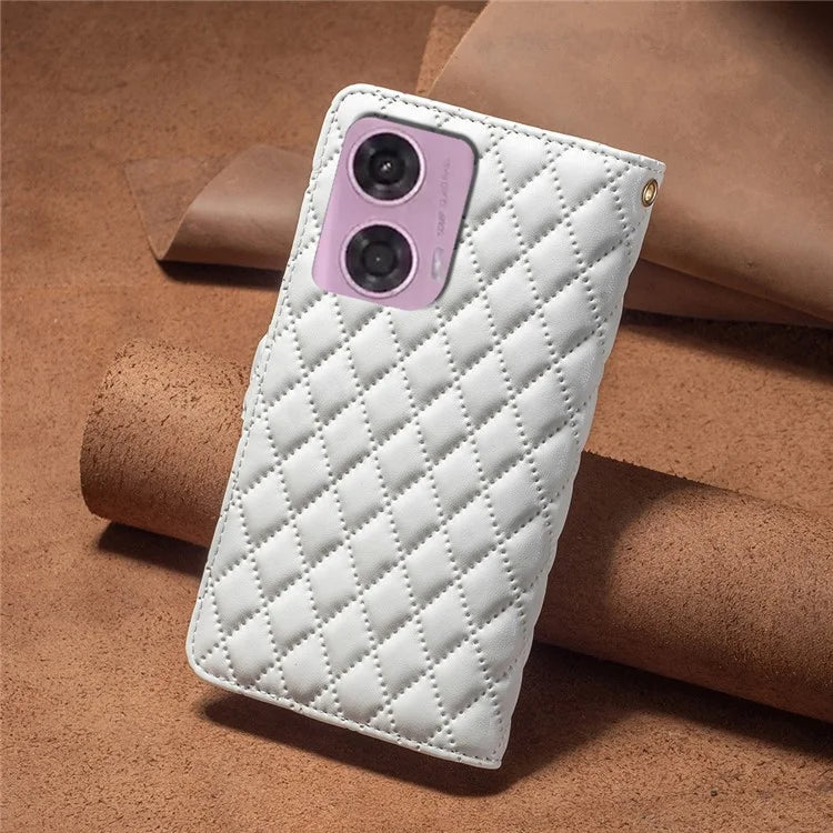 BINFEN COLOR BF Style-15 For Motorola Moto G24 4G / G04 4G PU Leather Phone Case Magnetic Closure Zipper Pocket