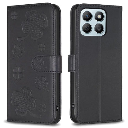 For Honor X8b 4G Leather Case Wallet Phone Cover Imprinted Clover Pattern