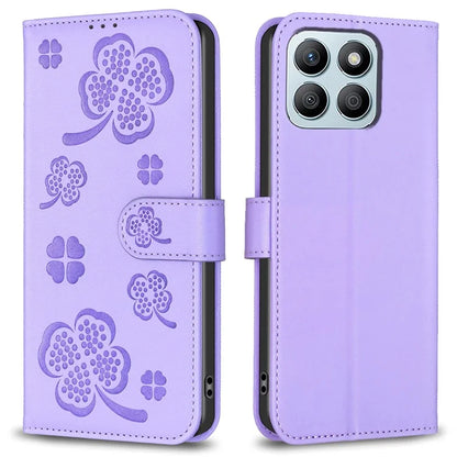 For Honor X8b 4G Leather Case Wallet Phone Cover Imprinted Clover Pattern