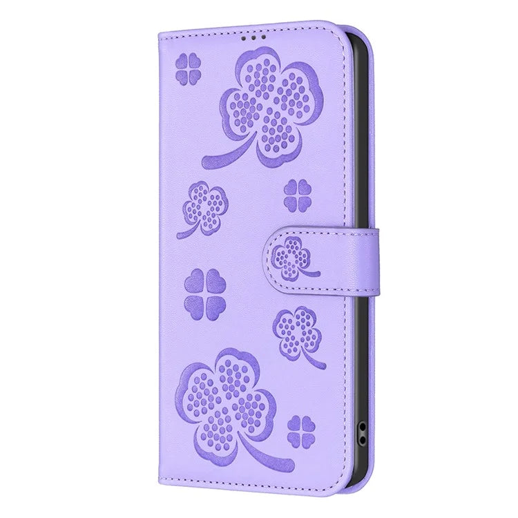 For Honor X8b 4G Leather Case Wallet Phone Cover Imprinted Clover Pattern