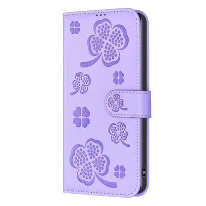 For Honor X8b 4G Leather Case Wallet Phone Cover Imprinted Clover Pattern