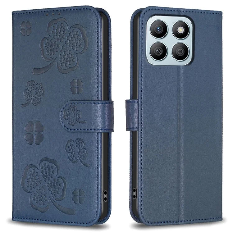 For Honor X8b 4G Leather Case Wallet Phone Cover Imprinted Clover Pattern
