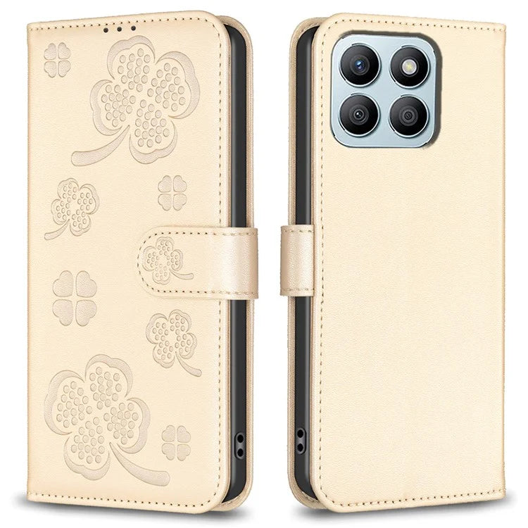 For Honor X8b 4G Leather Case Wallet Phone Cover Imprinted Clover Pattern