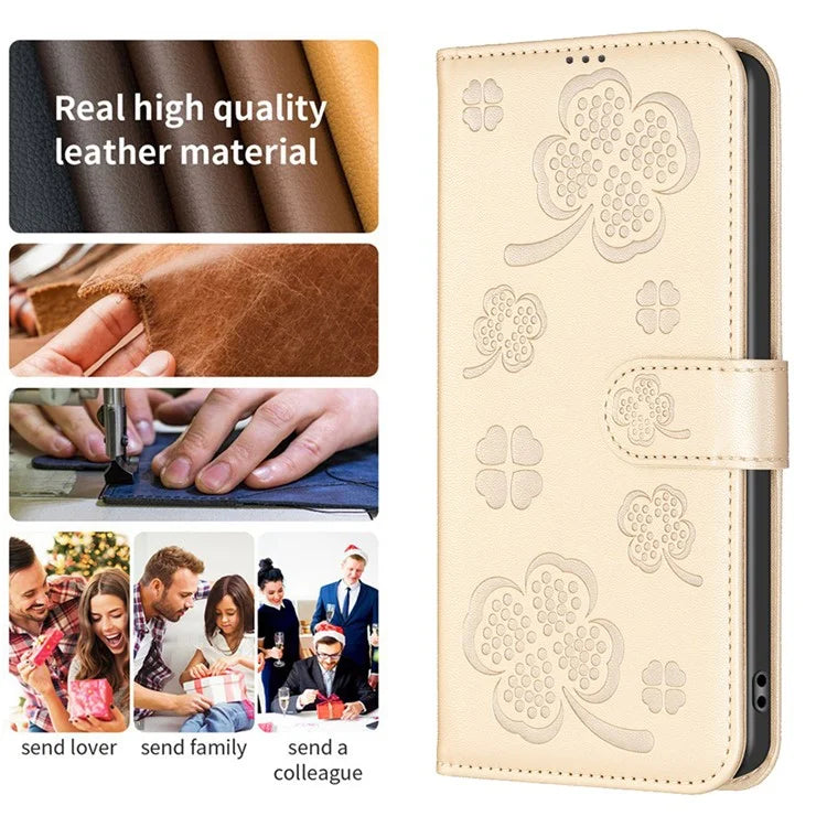 For Honor X8b 4G Leather Case Wallet Phone Cover Imprinted Clover Pattern