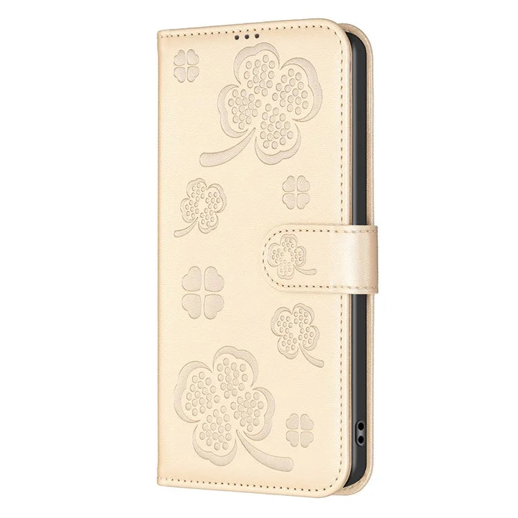 For Honor X8b 4G Leather Case Wallet Phone Cover Imprinted Clover Pattern
