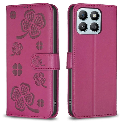 For Honor X8b 4G Leather Case Wallet Phone Cover Imprinted Clover Pattern