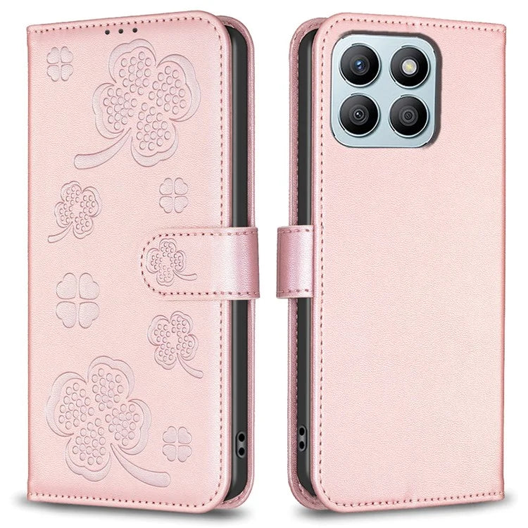 For Honor X8b 4G Leather Case Wallet Phone Cover Imprinted Clover Pattern