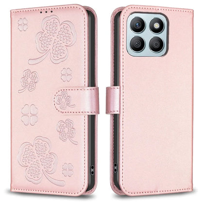 For Honor X8b 4G Leather Case Wallet Phone Cover Imprinted Clover Pattern