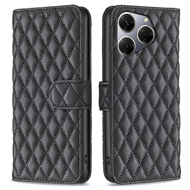BINFEN COLOR BF Style-14 For Transsion Tecno Spark 20 Pro Leather Wallet Case Rhombus Grid Pattern