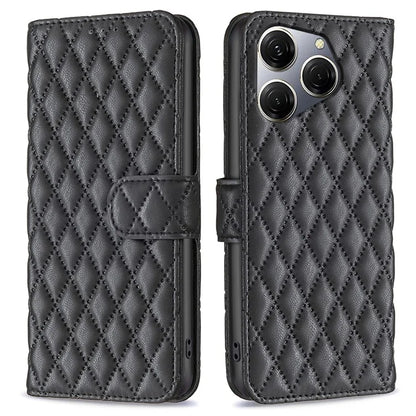 BINFEN COLOR BF Style-14 For Transsion Tecno Spark 20 Pro Leather Wallet Case Rhombus Grid Pattern