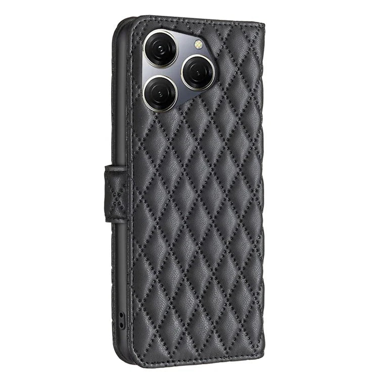 BINFEN COLOR BF Style-14 For Transsion Tecno Spark 20 Pro Leather Wallet Case Rhombus Grid Pattern