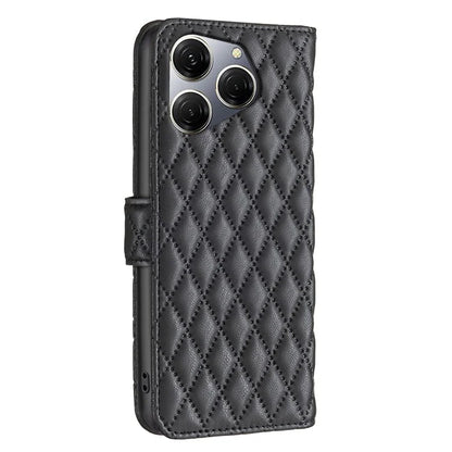 BINFEN COLOR BF Style-14 For Transsion Tecno Spark 20 Pro Leather Wallet Case Rhombus Grid Pattern