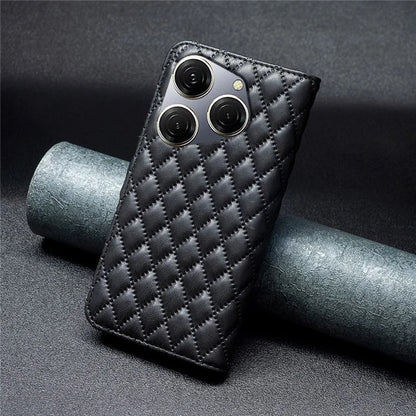 BINFEN COLOR BF Style-14 For Transsion Tecno Spark 20 Pro Leather Wallet Case Rhombus Grid Pattern
