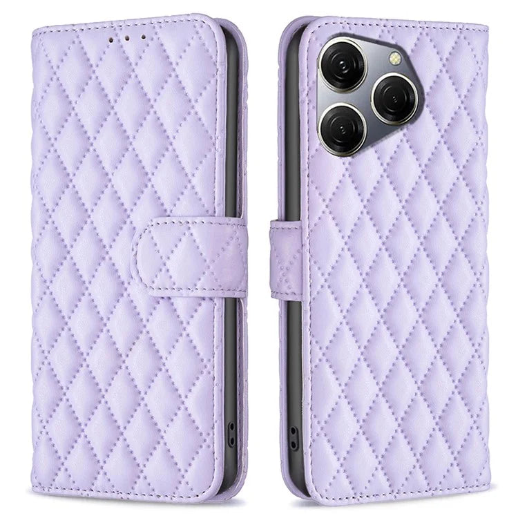 BINFEN COLOR BF Style-14 For Transsion Tecno Spark 20 Pro Leather Wallet Case Rhombus Grid Pattern