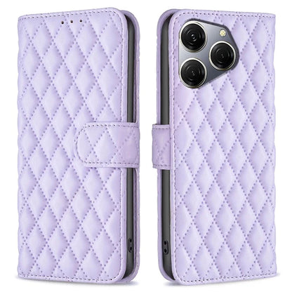 BINFEN COLOR BF Style-14 For Transsion Tecno Spark 20 Pro Leather Wallet Case Rhombus Grid Pattern