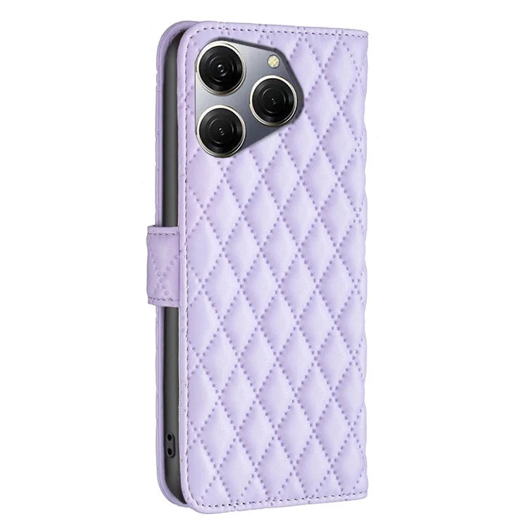 BINFEN COLOR BF Style-14 For Transsion Tecno Spark 20 Pro Leather Wallet Case Rhombus Grid Pattern