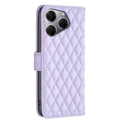 BINFEN COLOR BF Style-14 For Transsion Tecno Spark 20 Pro Leather Wallet Case Rhombus Grid Pattern