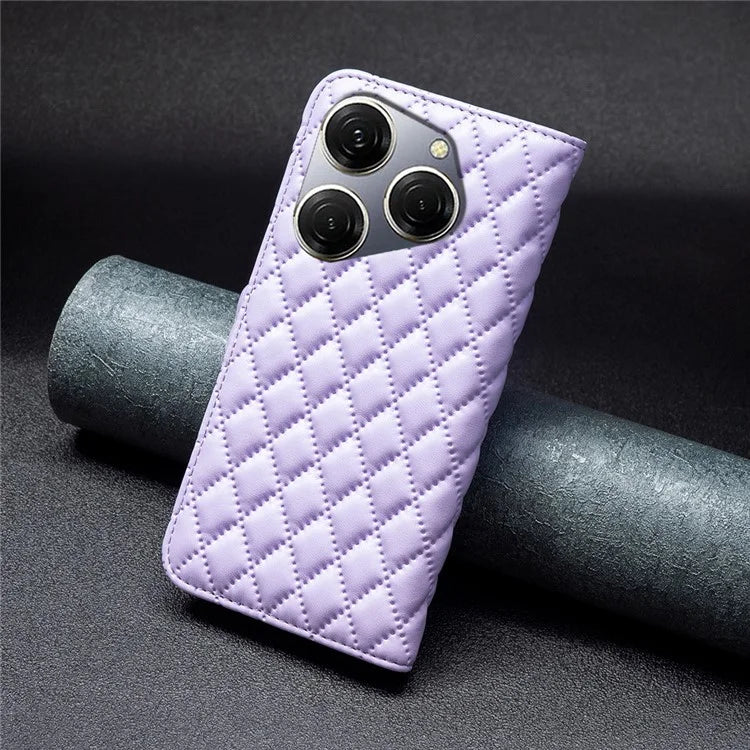 BINFEN COLOR BF Style-14 For Transsion Tecno Spark 20 Pro Leather Wallet Case Rhombus Grid Pattern