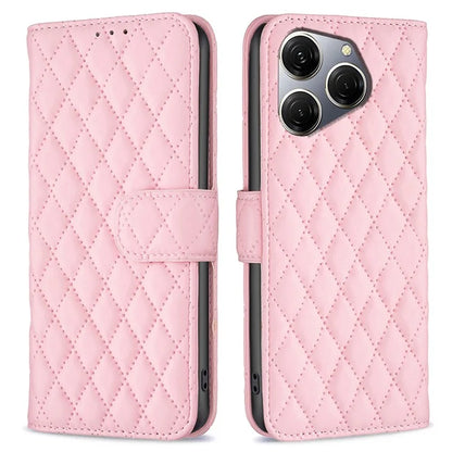 BINFEN COLOR BF Style-14 For Transsion Tecno Spark 20 Pro Leather Wallet Case Rhombus Grid Pattern