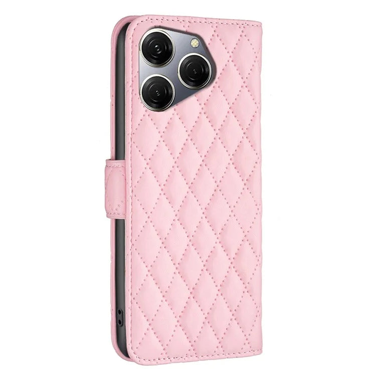 BINFEN COLOR BF Style-14 For Transsion Tecno Spark 20 Pro Leather Wallet Case Rhombus Grid Pattern