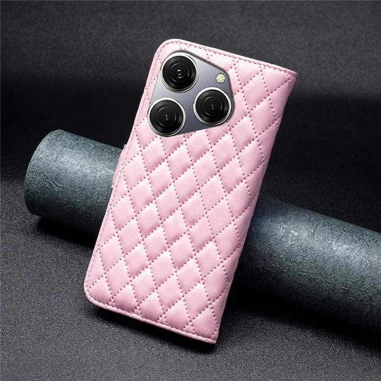 BINFEN COLOR BF Style-14 For Transsion Tecno Spark 20 Pro Leather Wallet Case Rhombus Grid Pattern