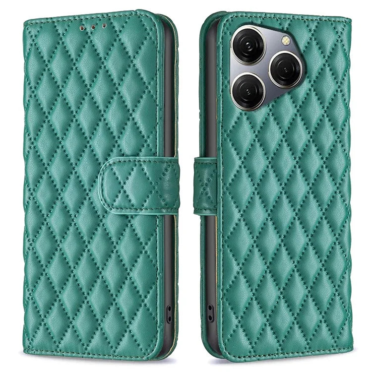 BINFEN COLOR BF Style-14 For Transsion Tecno Spark 20 Pro Leather Wallet Case Rhombus Grid Pattern
