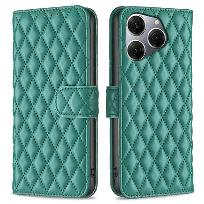 BINFEN COLOR BF Style-14 For Transsion Tecno Spark 20 Pro Leather Wallet Case Rhombus Grid Pattern