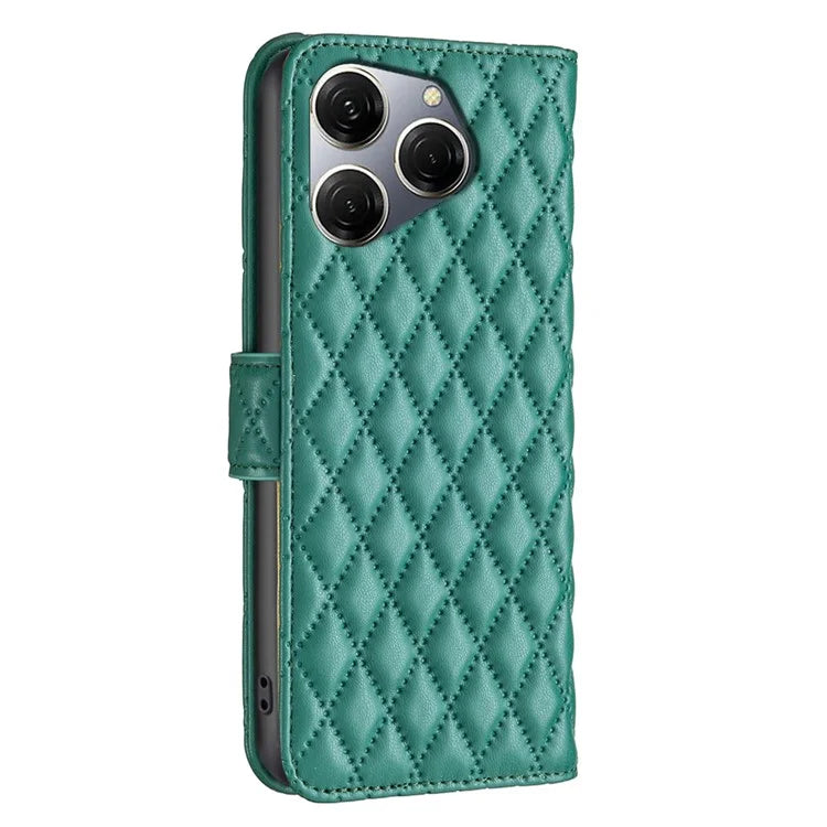 BINFEN COLOR BF Style-14 For Transsion Tecno Spark 20 Pro Leather Wallet Case Rhombus Grid Pattern