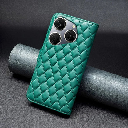 BINFEN COLOR BF Style-14 For Transsion Tecno Spark 20 Pro Leather Wallet Case Rhombus Grid Pattern