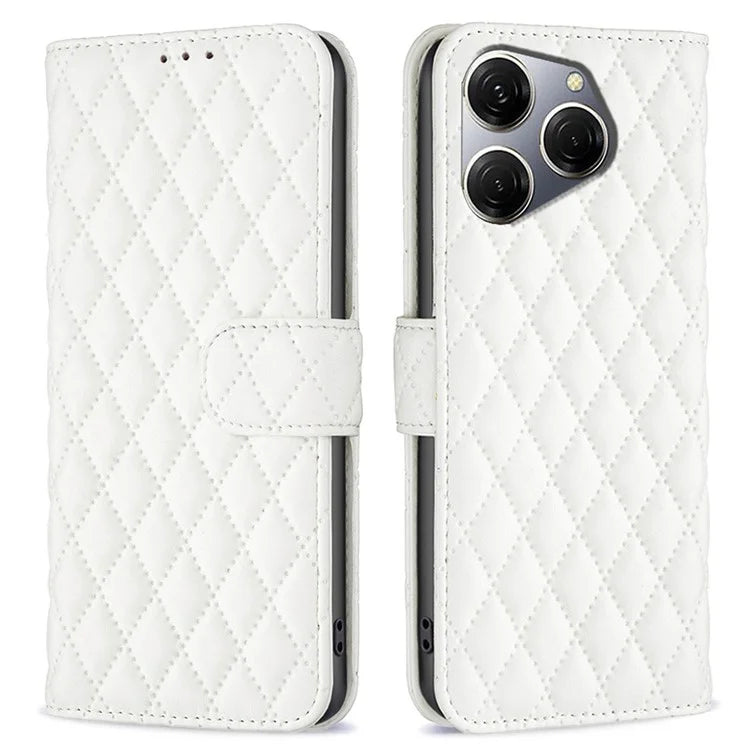 BINFEN COLOR BF Style-14 For Transsion Tecno Spark 20 Pro Leather Wallet Case Rhombus Grid Pattern