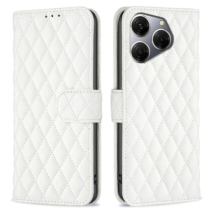 BINFEN COLOR BF Style-14 For Transsion Tecno Spark 20 Pro Leather Wallet Case Rhombus Grid Pattern